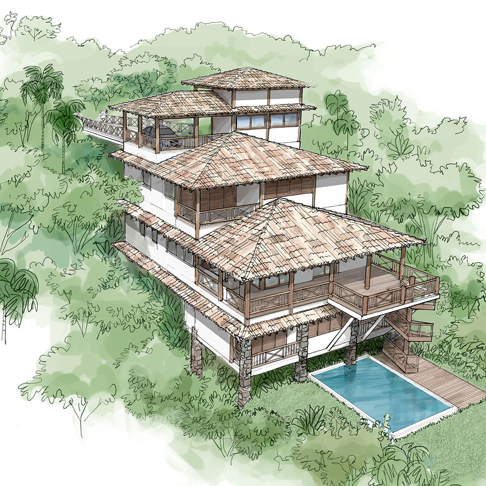 perspectiva artística arquitetônica - exteriores, paisagismo; landscape architectural rendering - Ricardo Ligabue